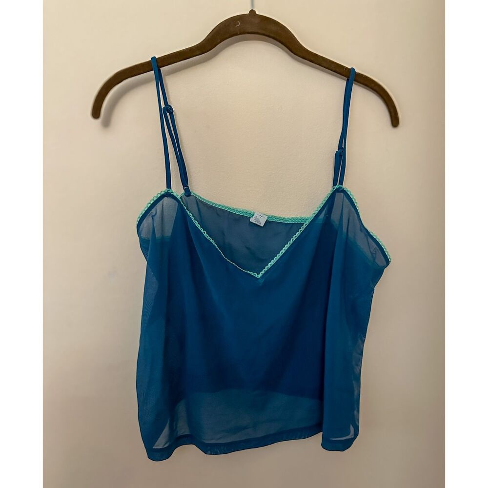Parade Blue and Teal Archive Sexy Silky Mesh Babydoll Tank Size Large